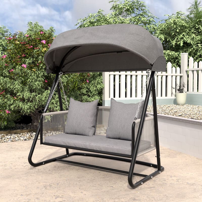 VEIKOUS Outdoor Patio Swing 2-Seat with Adjustable Convertible Canopy, 661 Lbs Capacity Steel Frame - N/A