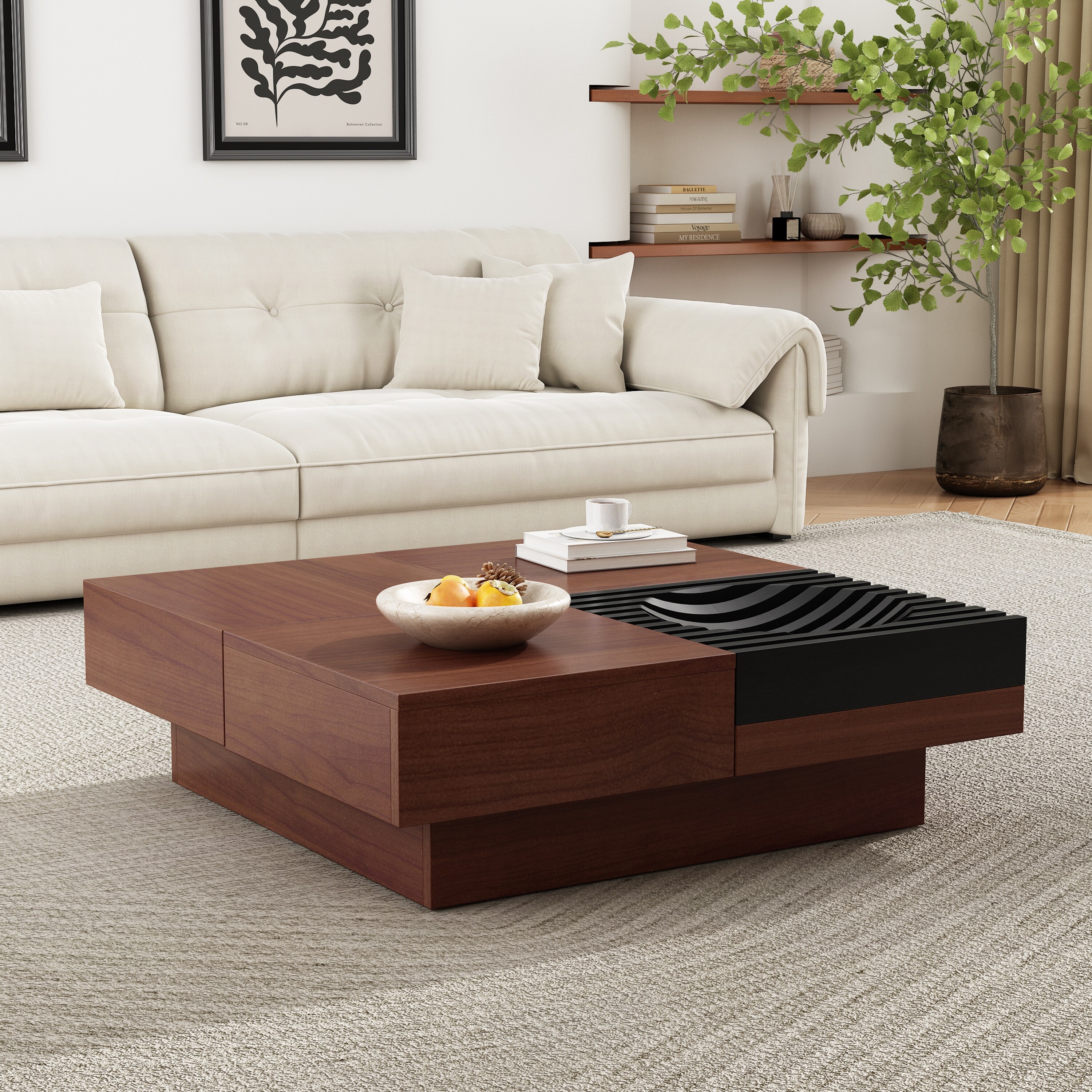 Versatile Low Coffee Table Square Center Table with Storage
