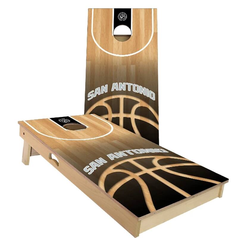 San Antonio Basketball Outdoor Cornhole Board Set - All-Weather 2x4 - Include Case + Hole Lights