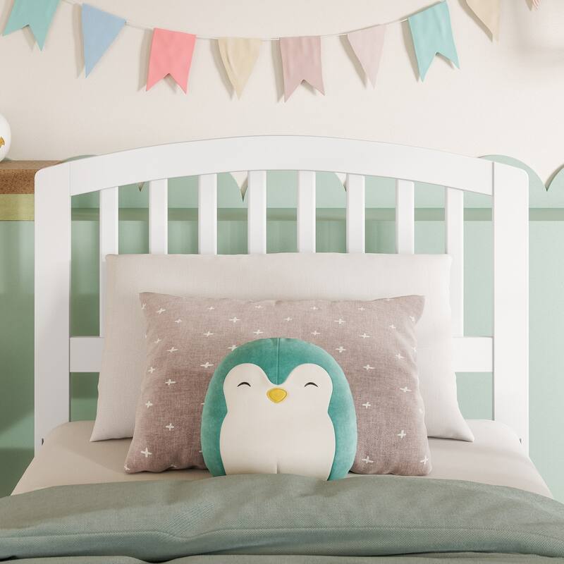 Twin Size Solid Wood Slatted Headboard with Clean Lines, White Finish for Kids or Guest Bedroom Beds