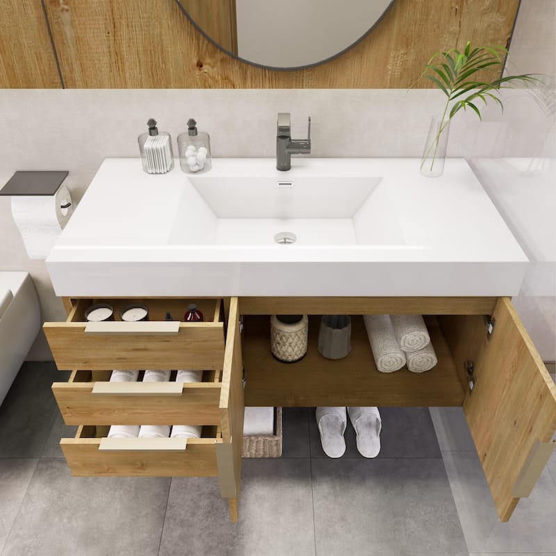 Noble 42" Wall Mounting Vanity (L Drawer) with Reinforced Acrylic Sink