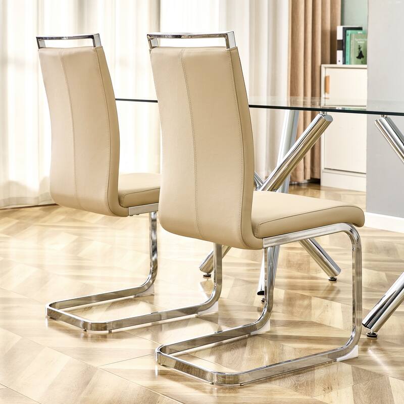 Modern Upholstered High Back Dining Chairs with C-Shaped Metal Legs