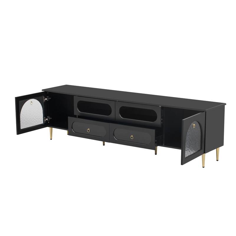 Roomfitters Retro TV Stand for up to 85 Inch TV, Media Console Cabinet with Drawers, Cabinets and Metal Legs