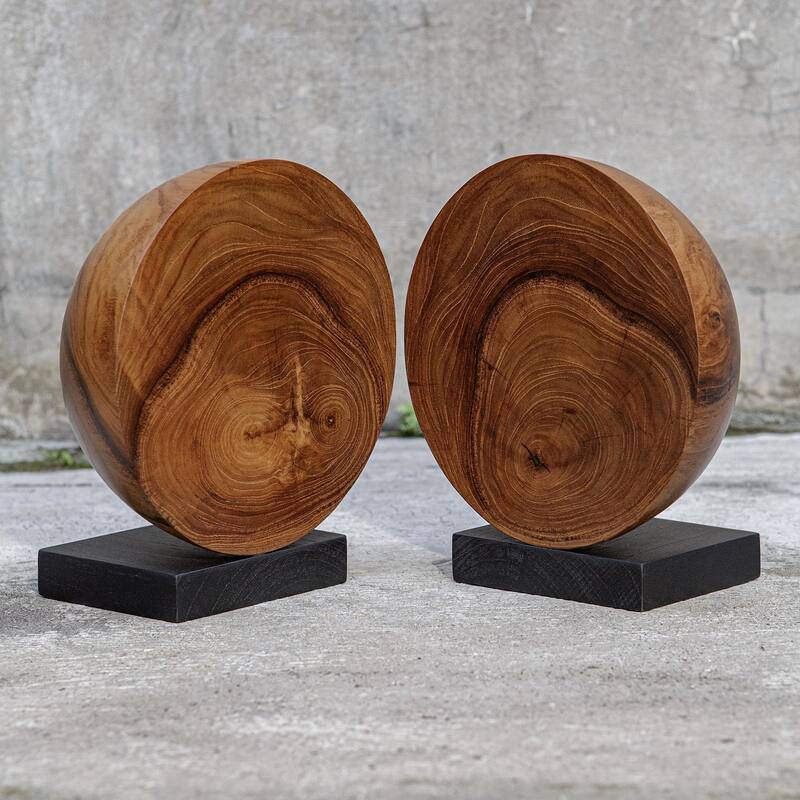 Uttermost 17128 Teak And Noir 8" Wide Teak Wood Bookends - Set of 2