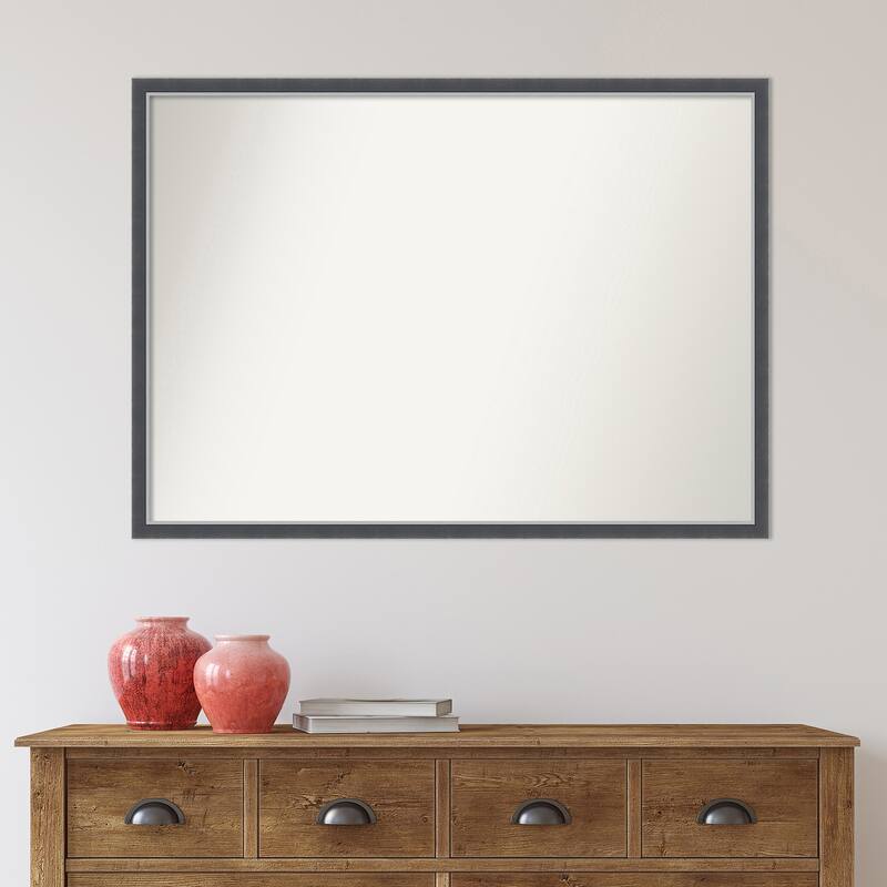 Non-Beveled Bathroom Wall Mirror - Eva Black Silver Thin Frame
