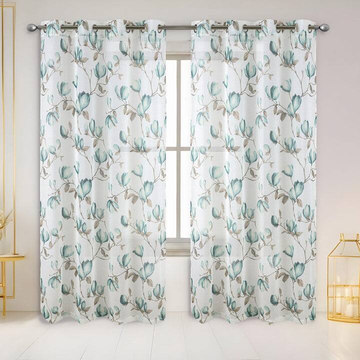 Ashlei Sheer Tulip Printed Grommet Window Panel Curtain, 54x84 Inches - 54x84 Inches - Teal