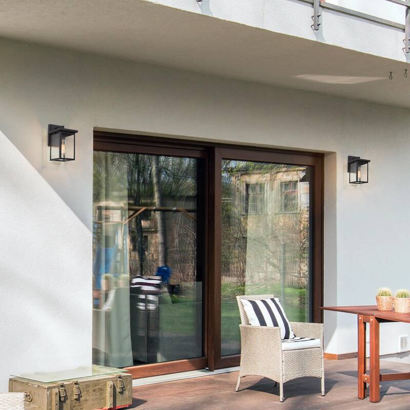 Modern Farmhouse Black 1-Light Outdoor Wall Sconce Glass Patio Lantern