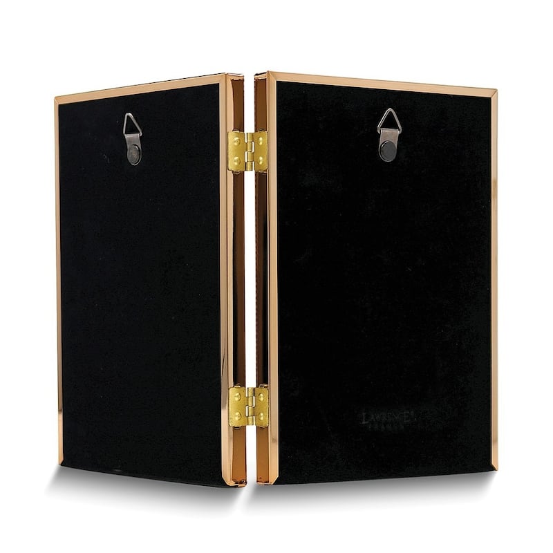 Curata Gold-Tone Portrait Hinged Polished Beaded 4x6 Double Photo Frame