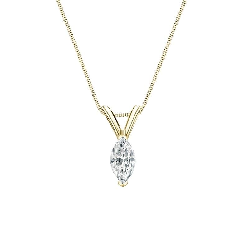 Auriya 14-karat Gold 0.25ctw Marquise Solitaire Lab Grown Diamond Necklace V-End Prong (H-I VS) - 0.25 - Yellow