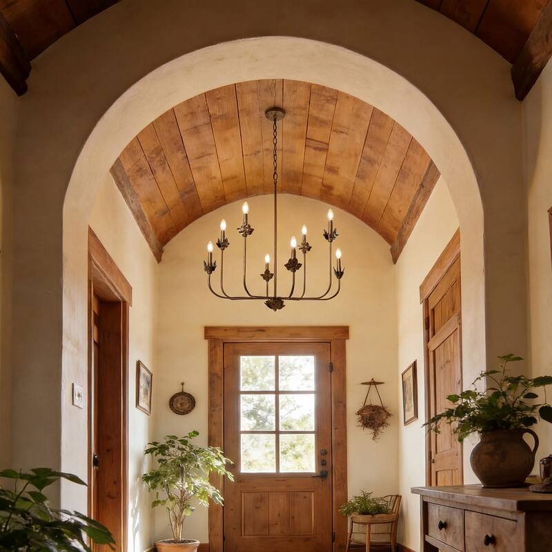 8-Light Rustic Industrial Chandelier with Adjustable 60'' Chain