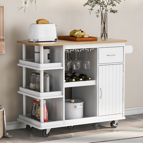 Kitchen Island Cart on Wheels with Side Storage Shelves Kitchen Storage Island with Adjustable Storage Shelve and Wine Rack Bed Bath Beyond 38286120