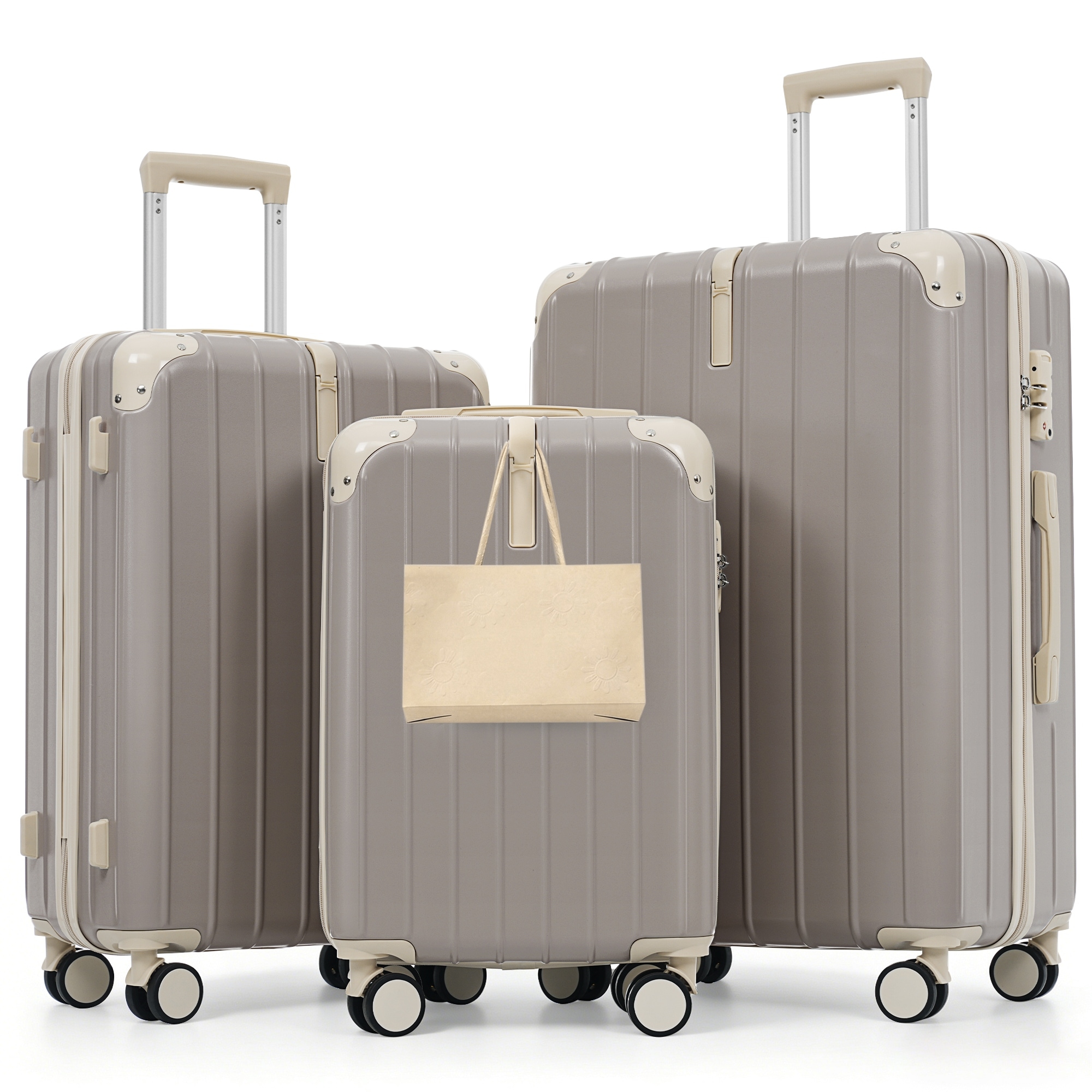 Premium ABS Travel Luggage Set,3-Piece TSA Lock Suitcase Ensemble with 20,24,and 28 Inch Sizes with 360°Spinner Wheels