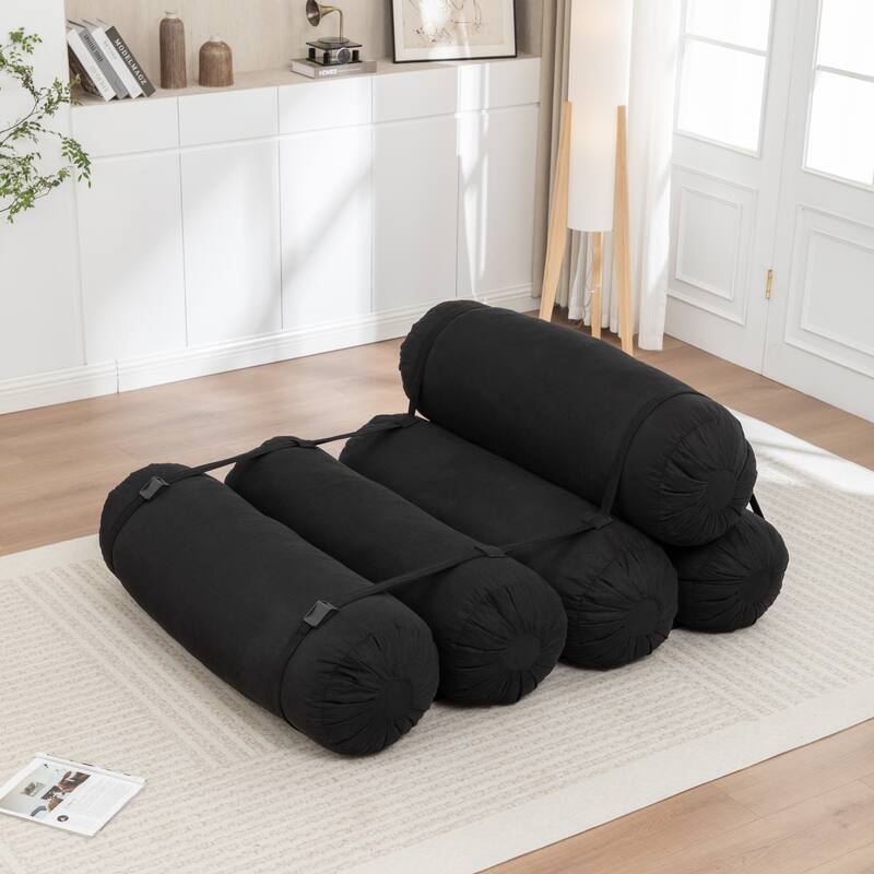 Versatile Lazy Sofa Corduroy Chaise Lounge Floor Couch Composed of 5 Cylindrical Pillows with Adjustable Straps