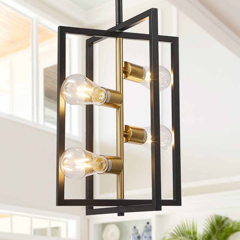 Pendant Light Fixture 4 Lights Candle Chandelier Rustic Industrial Metal Ceiling Light - Gold&Black