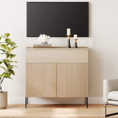31.5" Modern Reeded TV Stand With Doors, Entertainment Center With Shelf, Wooden TV Console