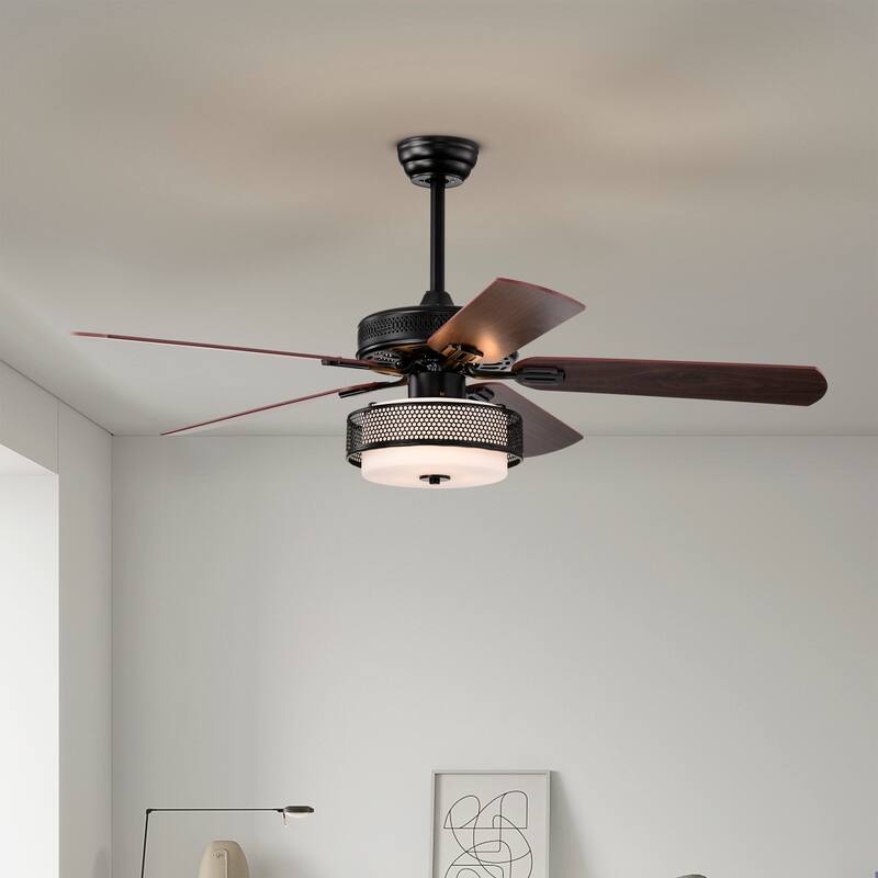 Matte Black Lighted Ceiling Fan Wooden 5-Blade with Remote