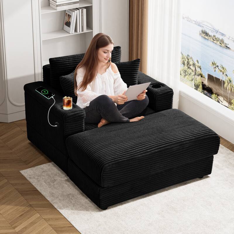 Ouyessir Upholstered Deep Seat Single Sofa with Ottoman for Living Room