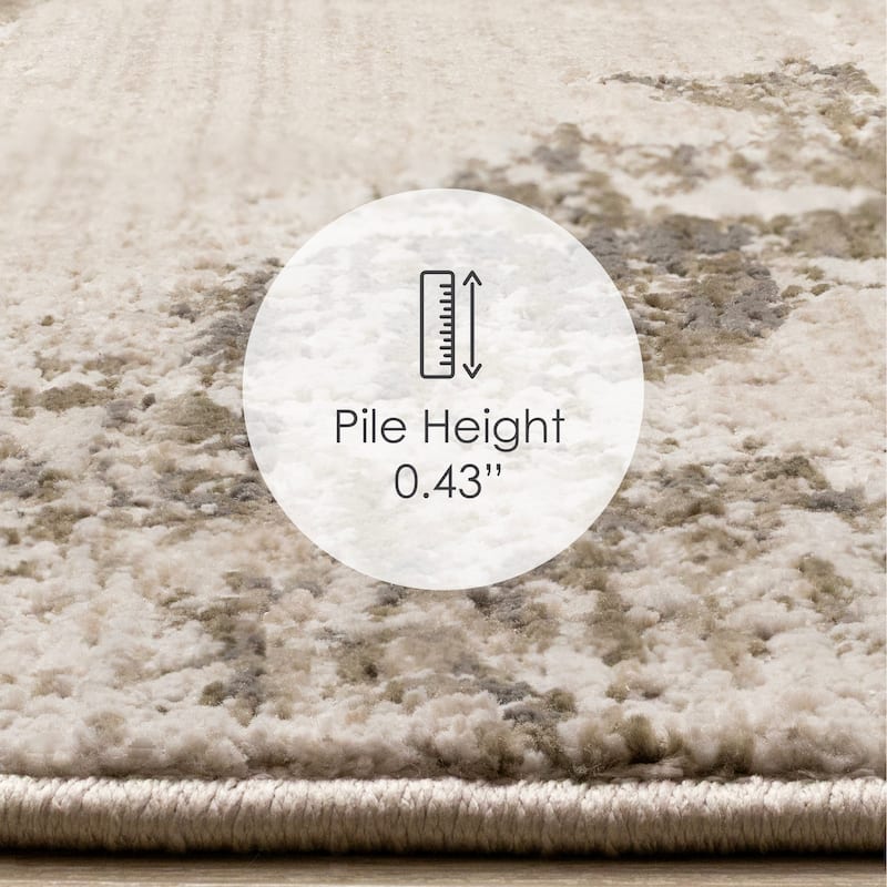 White Green Grey Distressed Textured High-Traffic Rug
