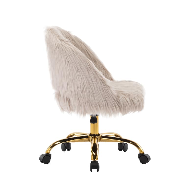Porthos Home Nara Swivel Office Chair , Shaggy Plush, Gold Metal Legs