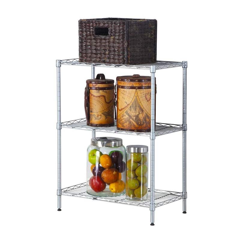 3 Tier Adjustable Wire Multiuse Organizing Rack Shelf Organizer Heavy Duty Steel - Silver