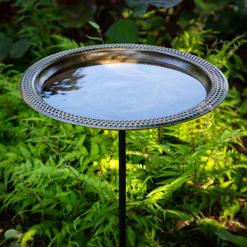 18" Beaded Copper Birdbath with Garden Pole