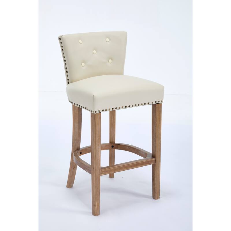 Bar Stools Set of 2,Seat Height 26" Leather Wooden Bar Stools