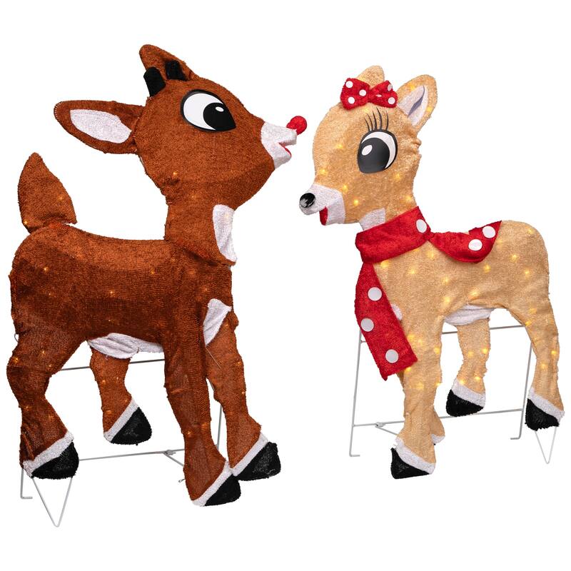 Set of 2 Lighted Rudolph and Clarice Outdoor Christmas Decorations 32"