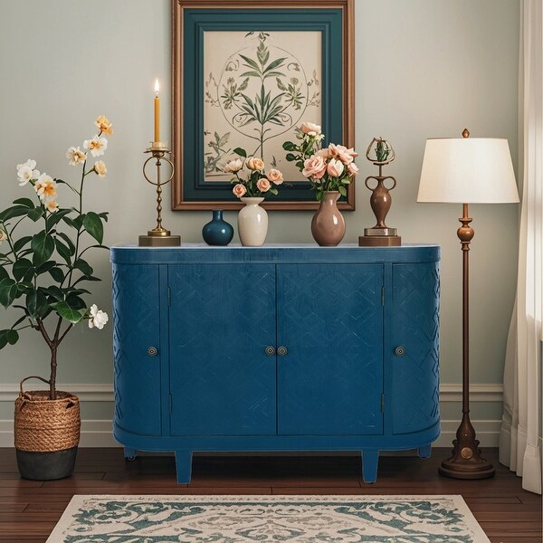Handmade Oval Storage Sideboard with 4-Door Sliding Roller Shutter