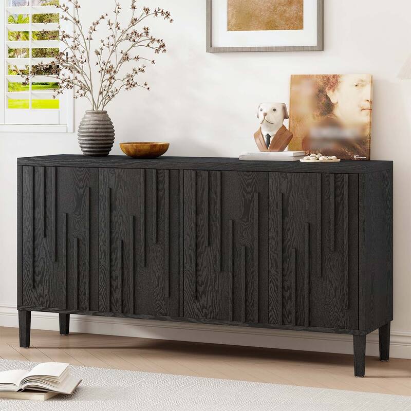 4-Door Sideboard with Hidden Handles,Ideal for Living Room,Hallway,Dining and Office Storage