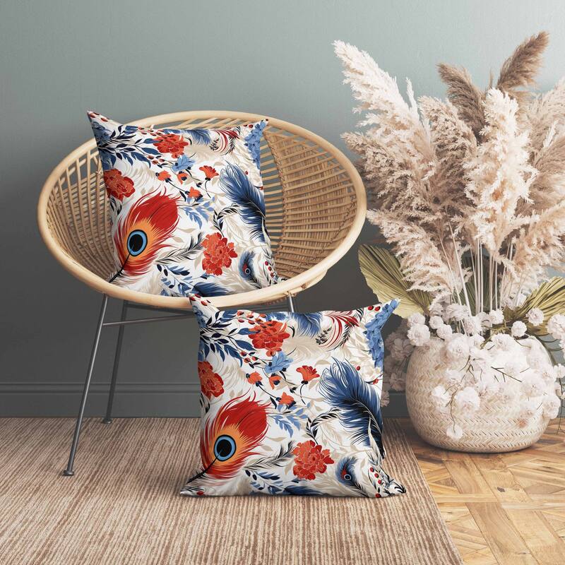 Feathered Opus Faux Suede Reversible Throw Pillow Blue and Red