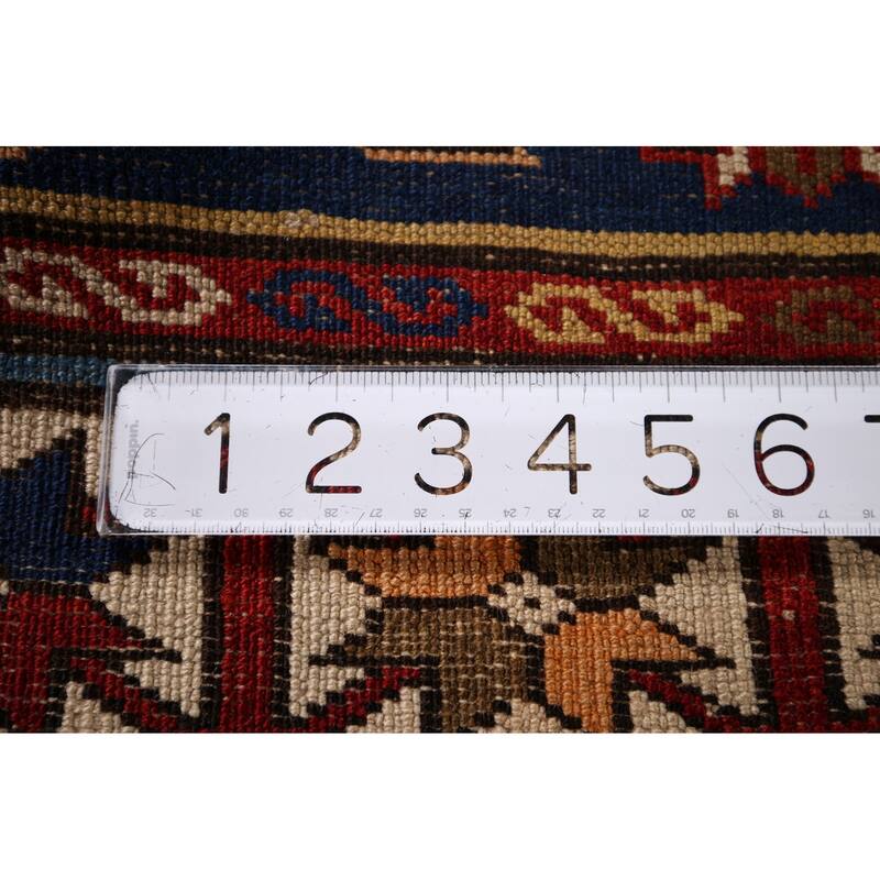 Navy Blue Geometric Kazak Vegetable Dye Wool Carpet - 3'5" x 5'2"