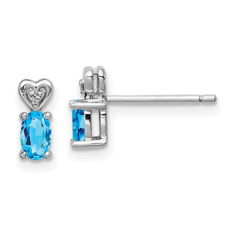 Curata 925 Sterling Silver Post Earrings Polished back Light Swiss Blue Topaz and Diamond Earrings - 8x3mm Wide