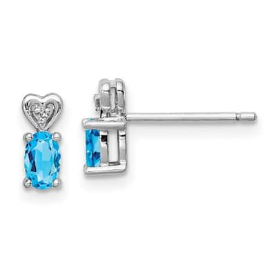 Curata 925 Sterling Silver Post Earrings Polished back Light Swiss Blue Topaz and Diamond Earrings - 8x3mm Wide