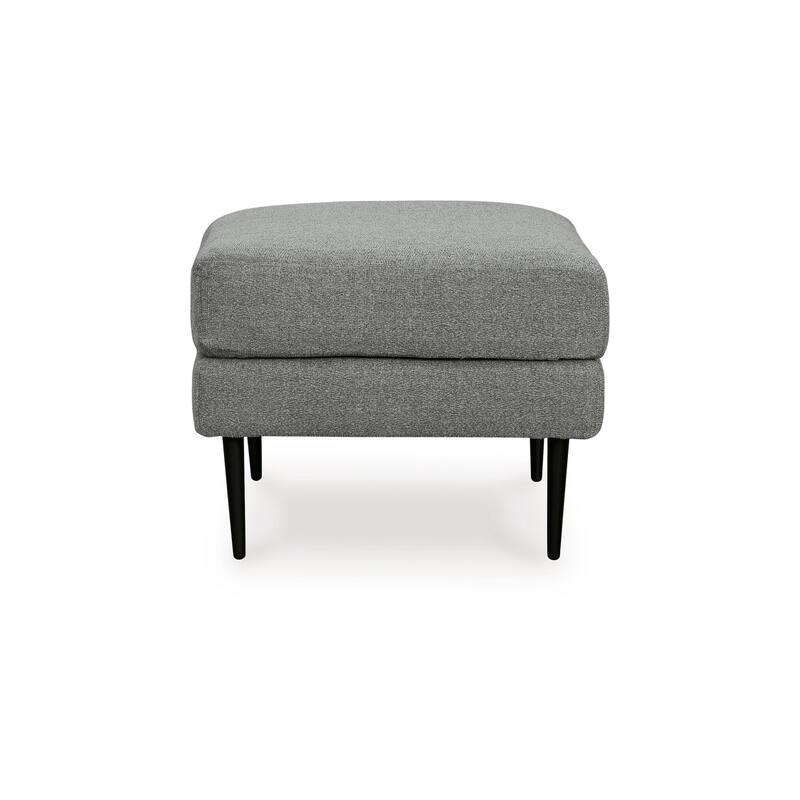 Haez Ottoman, Charcoal Gray Polyester, Tapered Black Legs, 30 Inch