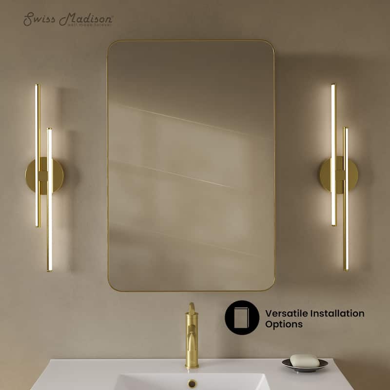 Pierre 20 X 30 Rectangle Recessed/Wall Mount Medicine Cabinet With Mirror In Brushed Gold - 20 x 30