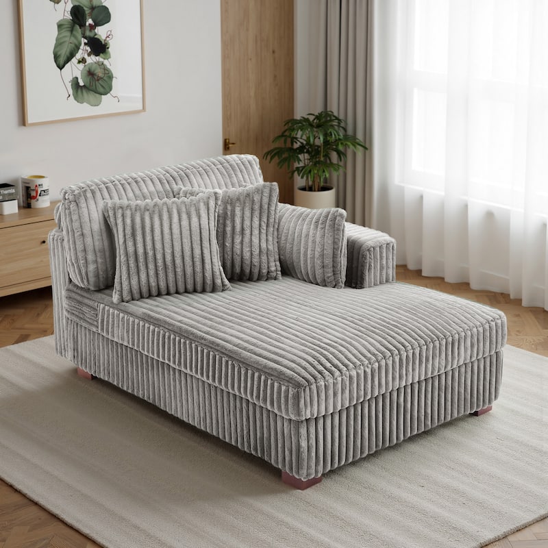 42" W Plush Corduroy Upholstered Chaise Lounge Sleeper for Living