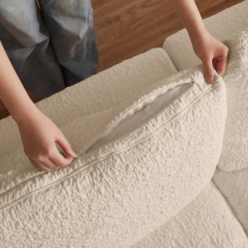 L-Shaped Convertible Cloud Sectional Sofa, Oversized Chenille Fabric Compressed Sofa, Modular 3 Seater Sofa with Ottoman