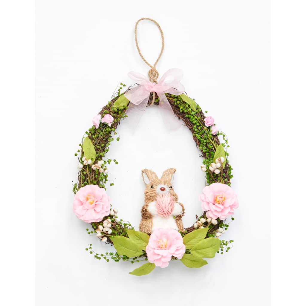12" Easter Wreath w/ Sisal Bunny and Flowers - 12