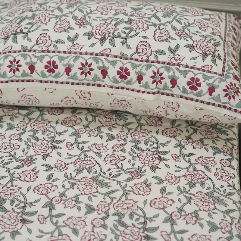 Fabdivine Handmade Block Print Flat Sheet or Bed Sheet Cotton Fabric Floral Home Decor