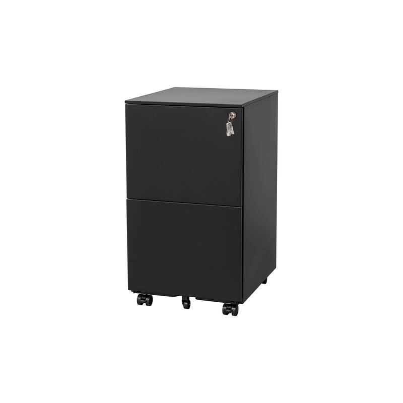 Modern Mobile File Cabinet, Lockable File Cabinet with 2 Drawers, Anti-tilt Wheels and Lock, for Home Offices, Black