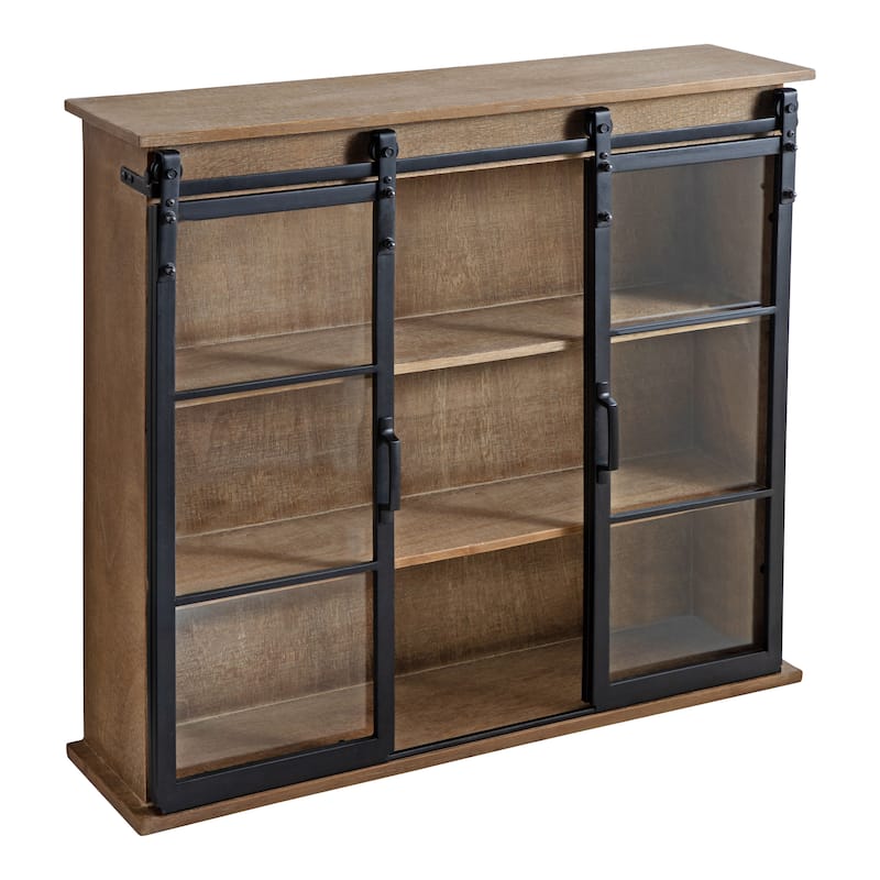 Kate and Laurel Barnhardt Rustic Wall Cabinet with Sliding Glass Doors - 28x30 - Rustic Brown