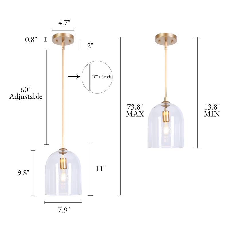 Modern Gold 1-Light Glass Pendant Light for Kitchen Island Dining Room - D7.9" x H11"