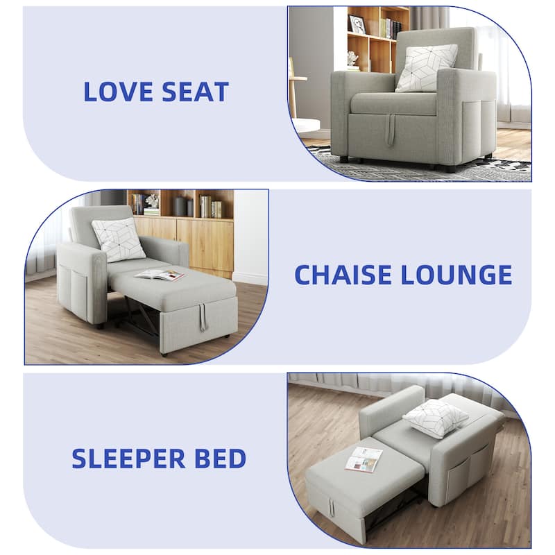3-in-1 Convertible Sofa Chair Bed with Pull-Out Sleeper and Reclining Lounge for Living Room or Small Space Comfort