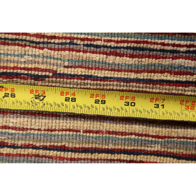 Modern Striped Gabbeh Kashkoli Oriental Wool Area Rug Handmade Carpet - 2'9" x 3'10"