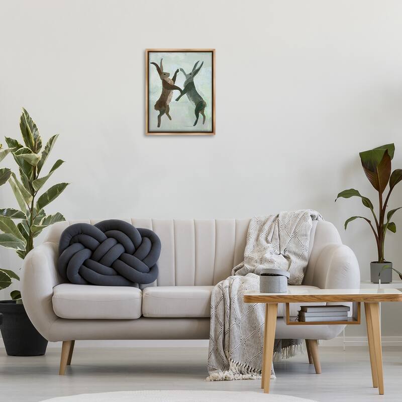 Stupell Boxing Hares in Neutral Tones Framed Floater Canvas Wall Art Design By Kay Widdowson