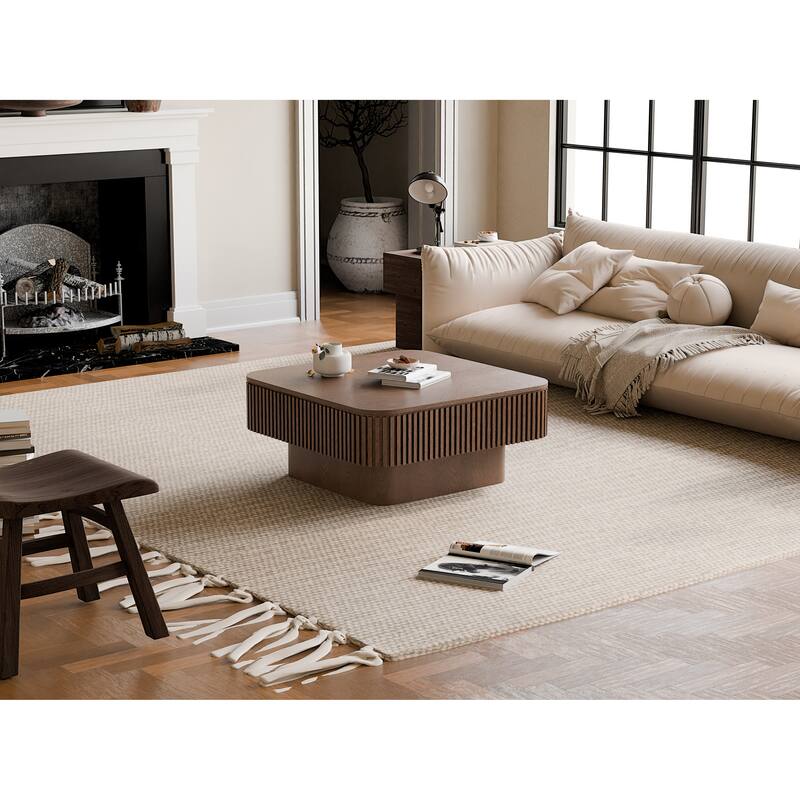 31.5" Square Coffee Table with Storage, Modern Solid Wood Veneer Accent Table