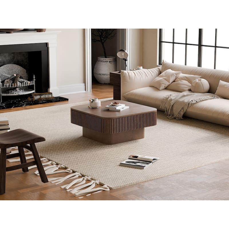 Modern 31.5" Square Coffee Table with Storage Solid Wood Veneered Accent Table for Living Room or Bedroom
