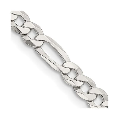 Curata 925 Sterling Silver 4.5mm Polished Flat Figaro Chain Necklace