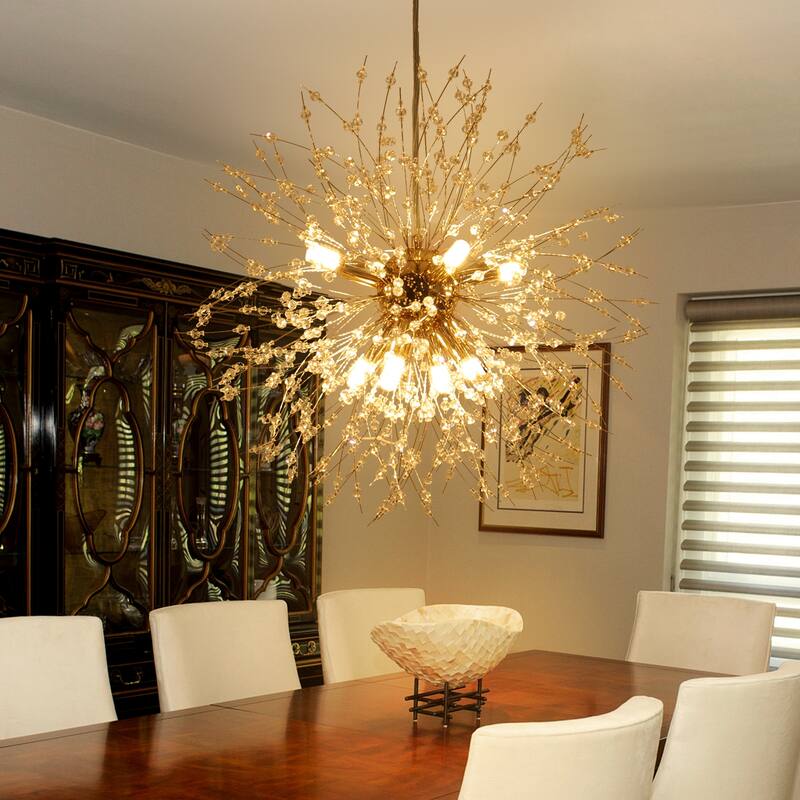 24-Light Glam Firework Sputnik Chandelier, Cluster Crystal Liner Kitchen Island Pendant