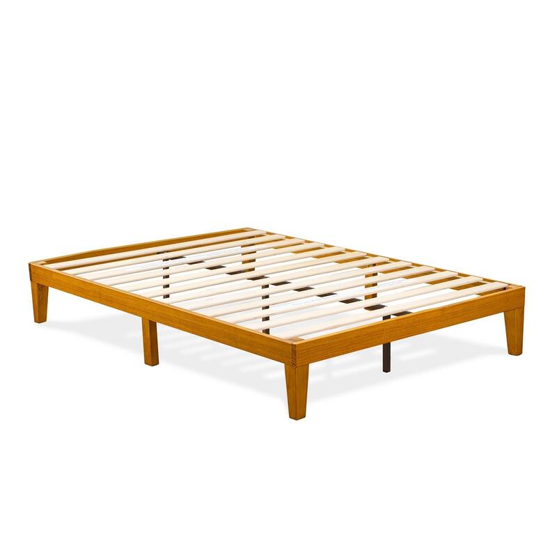 Queen Size Bed Frame - Oak Finish Wood Platform Bed with Legs - Easy Assembly
